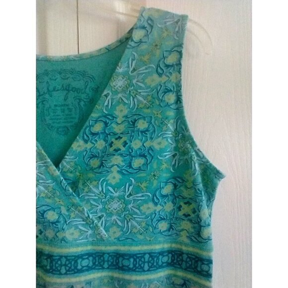 Life is Good Dress Fit & Flare Turquoise Stretch Knee Length Surplice V-Neck- 14 - Picture 3 of 8